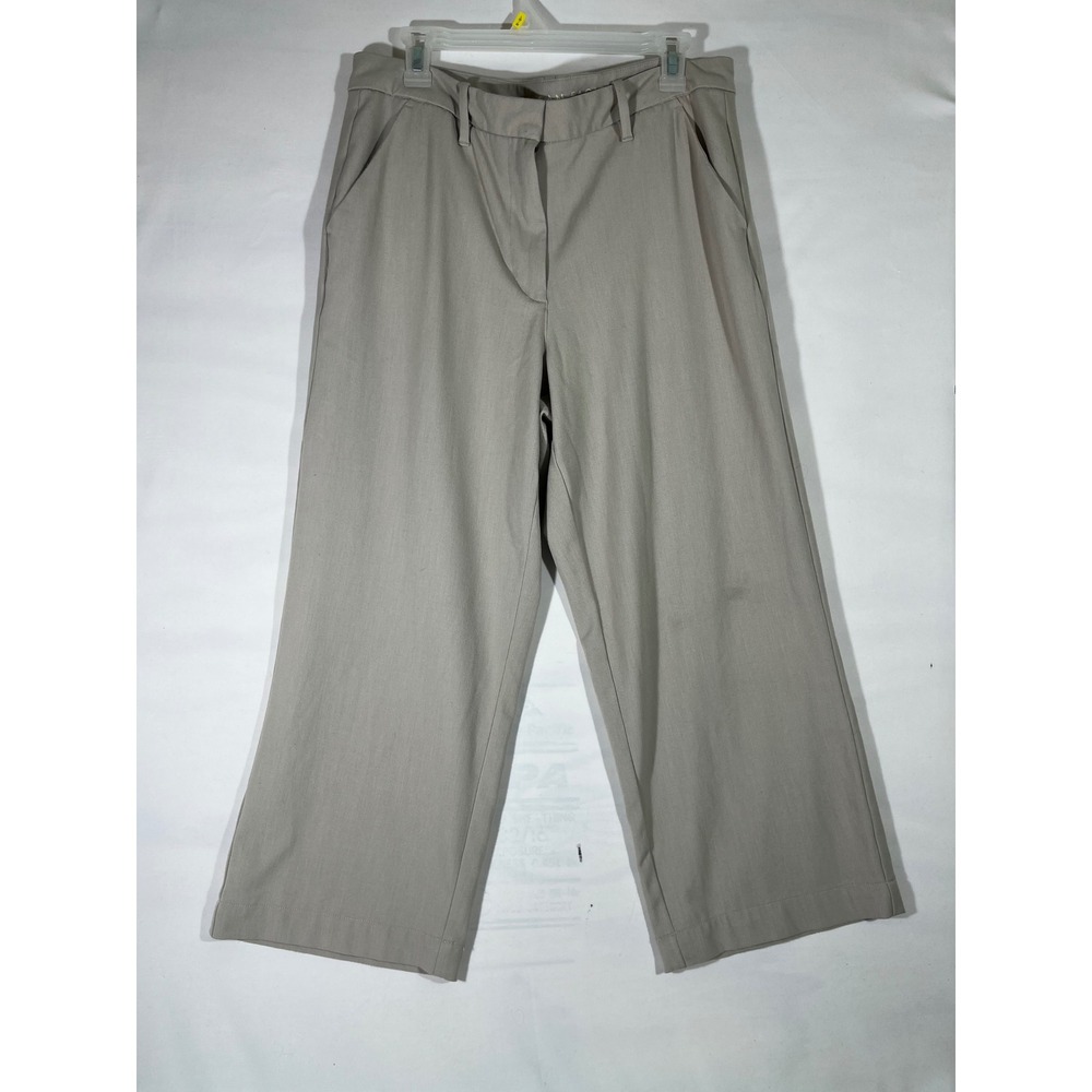 American Eagle Wide Leg Trouser Women 12 Short Khaki Stretch Cropped Minimalist